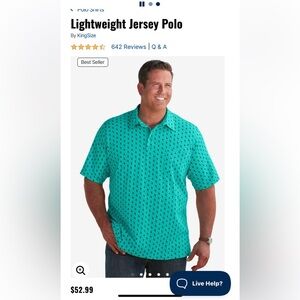 KING SIZE BRAND MEN’S SHORT SLEEVE COLLAR LIGHTWEIGHT JERSEY POLO TIDAL GRN GEO
